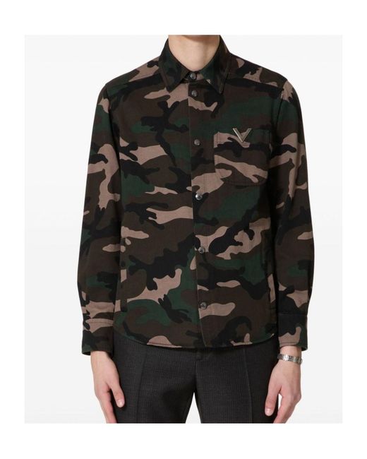 Valentino Black Camouflage-Patterned Curved Hem Jacket for men