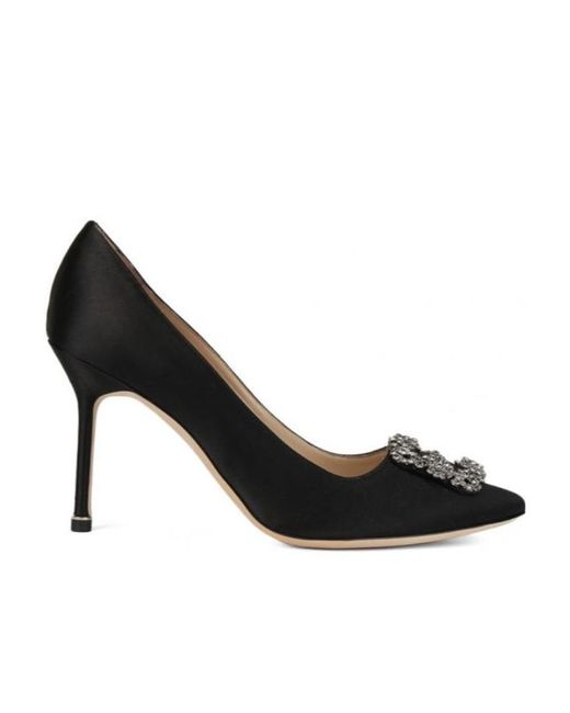 Manolo Blahnik Black Hangisi Embellished Pointed Toe Pumps