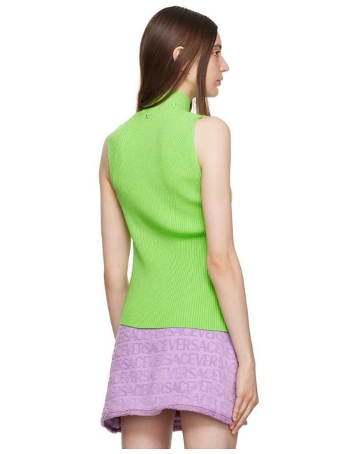 Versace Green Slashed High Neck Sweater