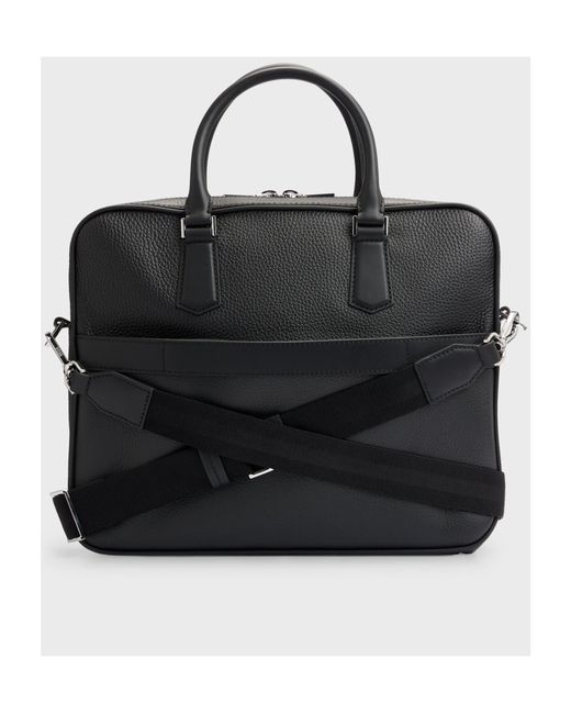 Boss Black Logo-Debossed Leather Laptop Bag for men