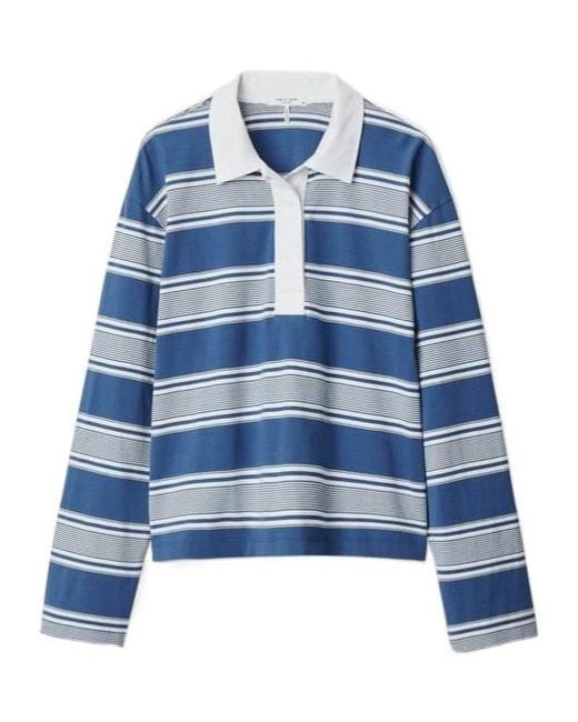 Rag & Bone Blue Kelly Boxy Striped Long-Sleeve Polo
