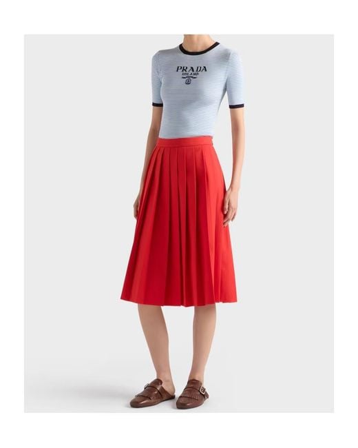 Prada Blue Striped Silk Crew-Neck Sweater
