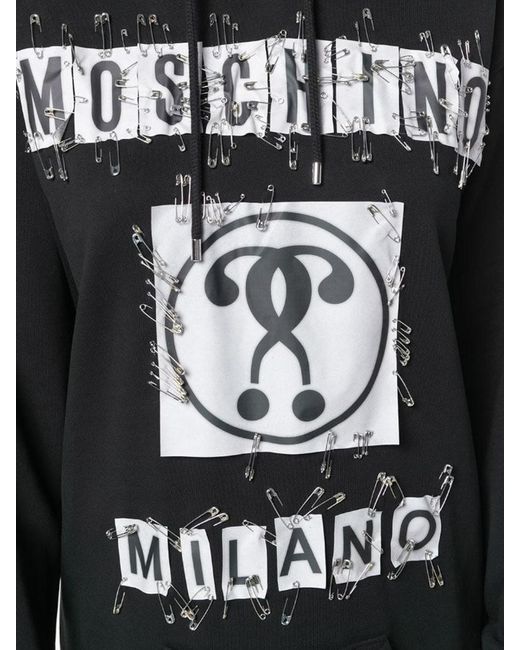 Moschino Black Safety Pin Embellished Logo Dress