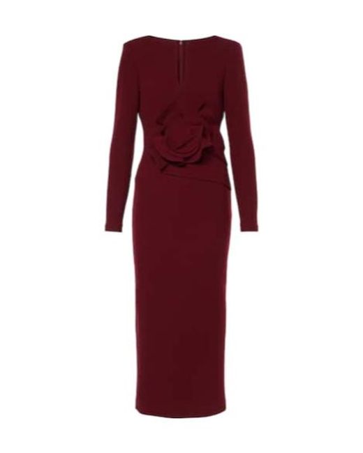 Roland Mouret Red Floral Wool Crepe Midi Dress