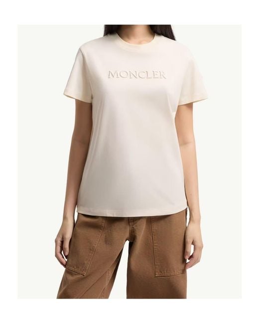 Moncler White Embroidered Tonal Logo T-Shirt