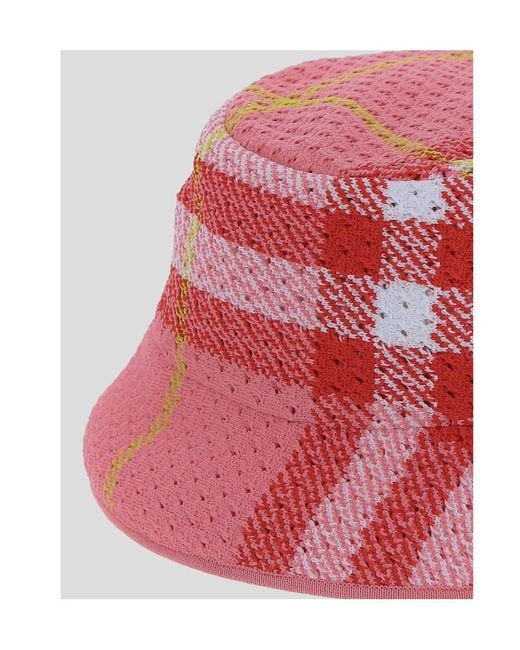 Burberry Red Check Printed Bucket Hat