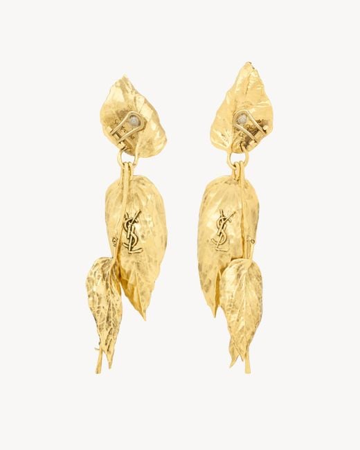 Saint Laurent Metallic Cassandre Leaf Earrings