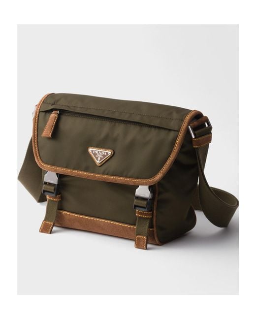 Prada Green Re-Nylon Triangle-Logo Panelled Messenger Bag for men