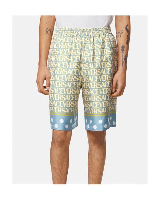 Versace Multicolor All-Over Logo Printed Knee-Length Shorts for men