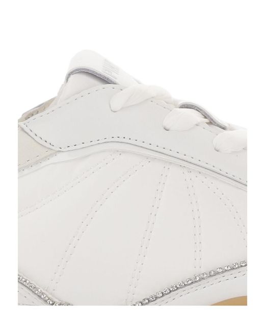 Pinko White Crystal-Embellished Leather Sneakers
