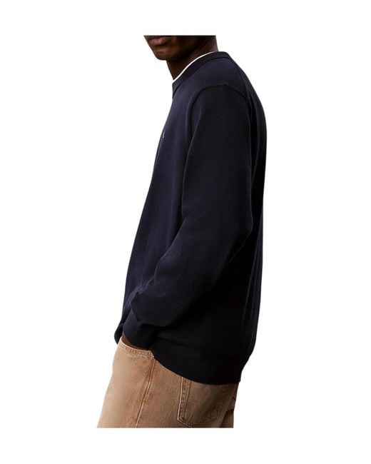 Calvin Klein Blue Classic Cotton Monogram Jumper for men