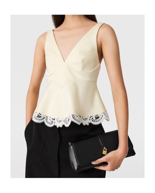 Stella McCartney Natural Lace-Trimmed V-Neck Top