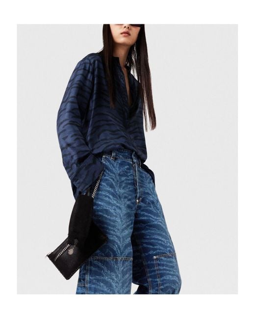 Stella McCartney Blue Tiger-Print Silk Shirt