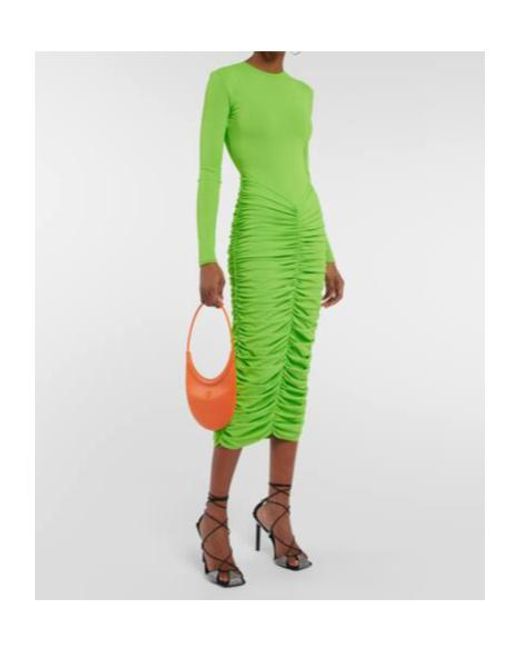 Alex Perry Green Presley Ruched Midi Dress