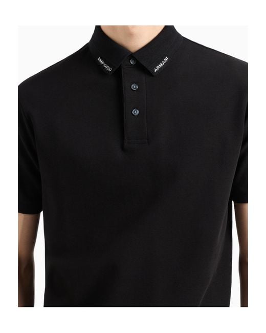 Emporio Armani Black Polo Shirt With Logo Collar for men