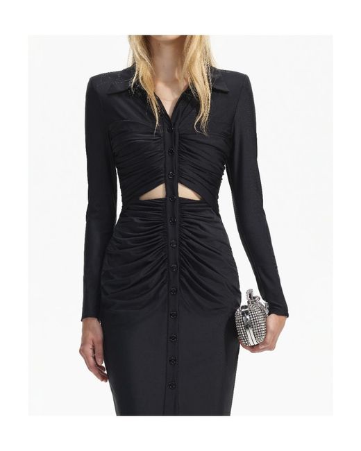 Self-Portrait Black Jersey Ruched Cut-Out Midi Dress