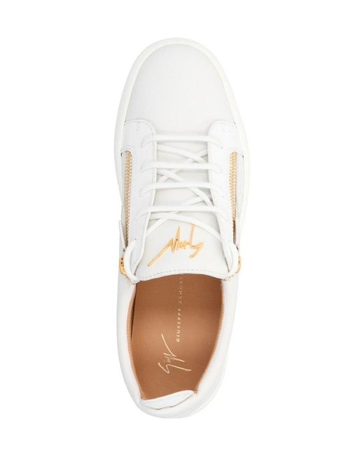 Giuseppe Zanotti White Frankie Zip Detailed Lace-Up Sneakers for men
