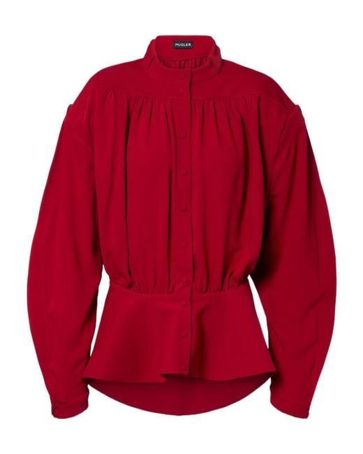 Mugler Red Crepe Chevron Shirt