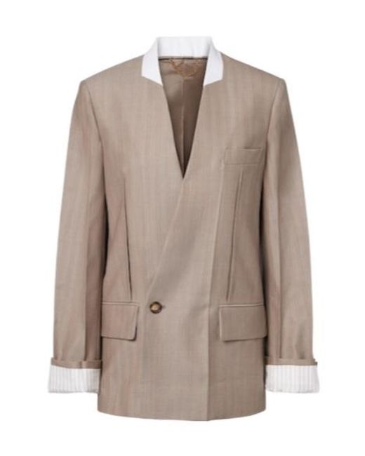 Victoria Beckham Brown Herringbone Virgin Wool Blazer