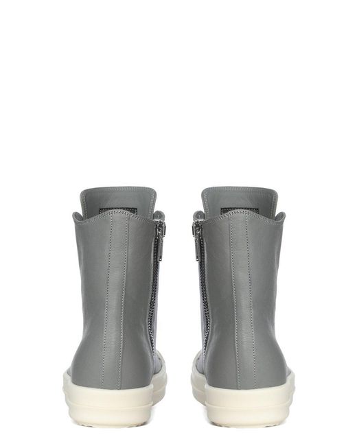 Rick Owens Gray Zipped Leather High-Top Sneakers for men