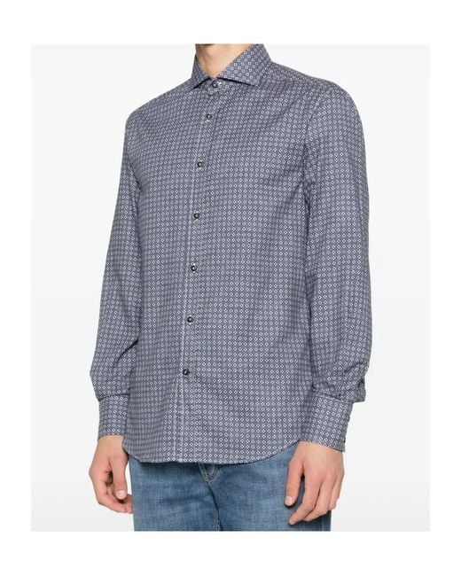 Brunello Cucinelli Blue Geometric-Pattern Shirt for men