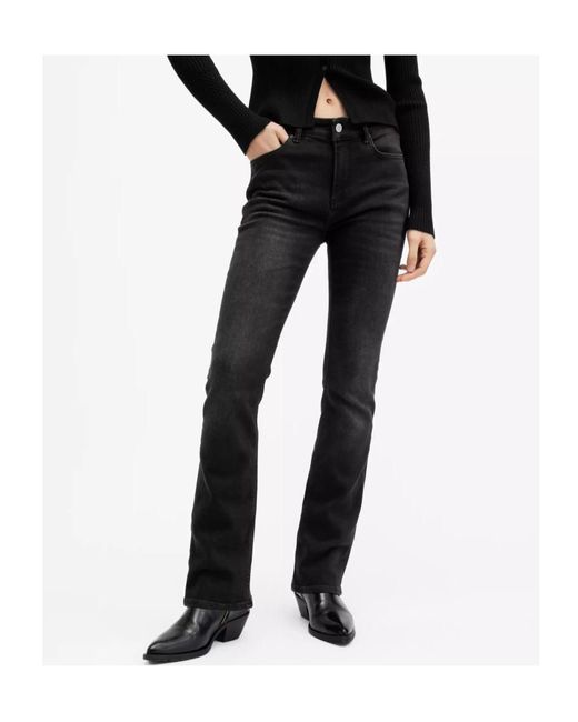 AllSaints Black Haldan Mid-Rise Bootcut Jeans