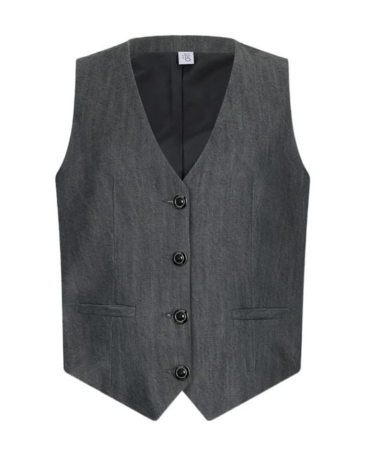 Liu Jo Gray V-Neck Buttoned Denim Gilet