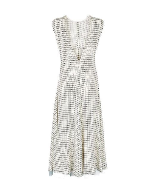 Fendi White Grid Motif V-Back Sleeveless Dress