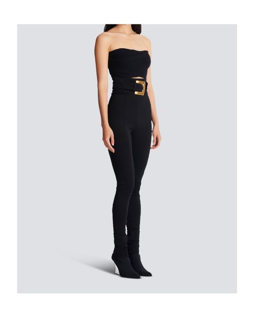 Balmain Black Stretch Belted Slim Trousers