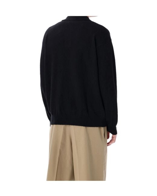 Roberto Collina Black Textured Knit Polo Sweater for men
