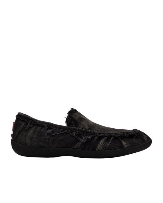 DIESEL Black D-Shock Moc Frayed-Detail Loafers for men