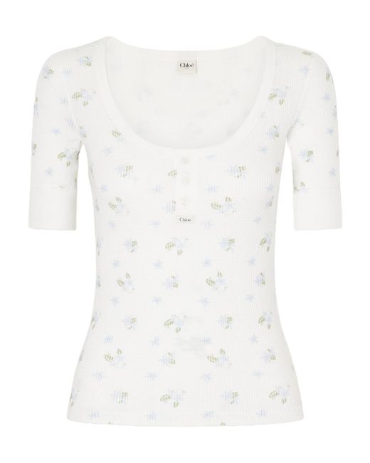Chloé White Floral-Print Waffle-Knit Cotton-Jersey T-Shirt