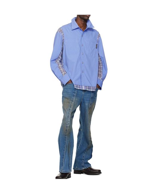 ANDERSSON BELL Blue Mesh Patchwork Shirt for men