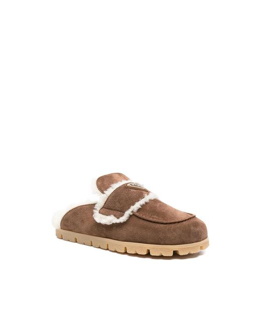 Prada Brown Triangle-Logo Slip-On Sandals
