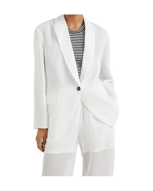 Brunello Cucinelli White Single-Breasted Straight Hem Blazer
