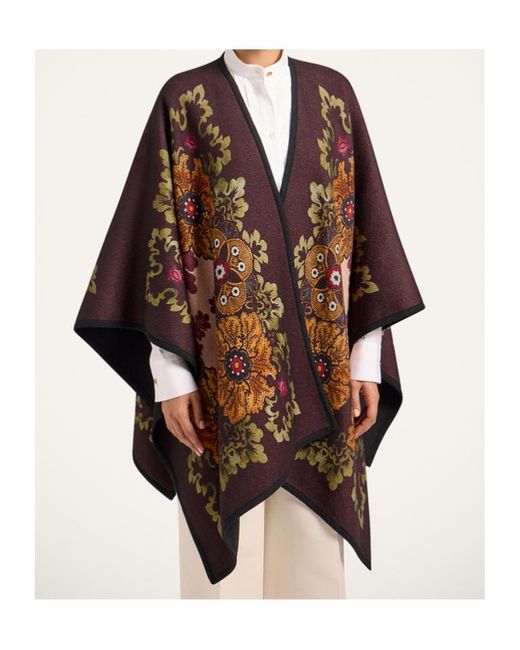 LaDoubleJ Black Floral-Patterned Wool Cape