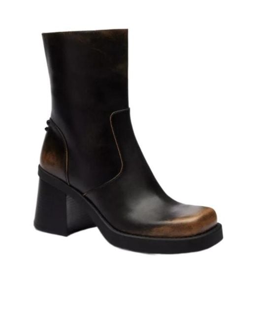 COACH Black Leather Block-Heel Ankle Boots