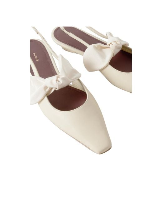 Neous White Uba Bow-Embellished Faille And Leather Slingback Flats