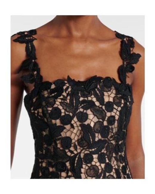 Oscar de la Renta Black Lace Guipure Cocktail Dress