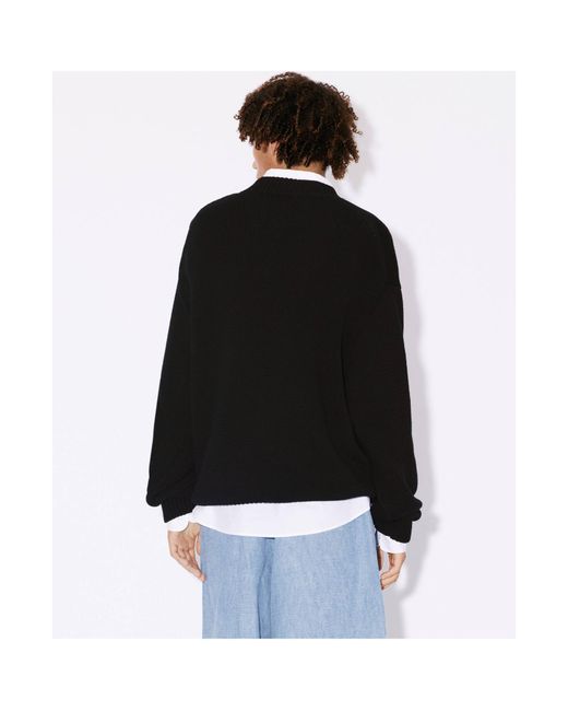 KENZO Black Lucky Tiger Crewneck Knitted Jumper for men