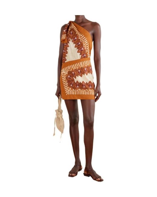 Johanna Ortiz Brown Printed Cotton-Voile Mini Dress