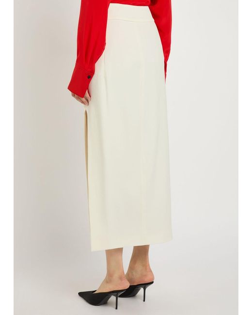 Victoria Beckham White Split Twill Midi Skirt
