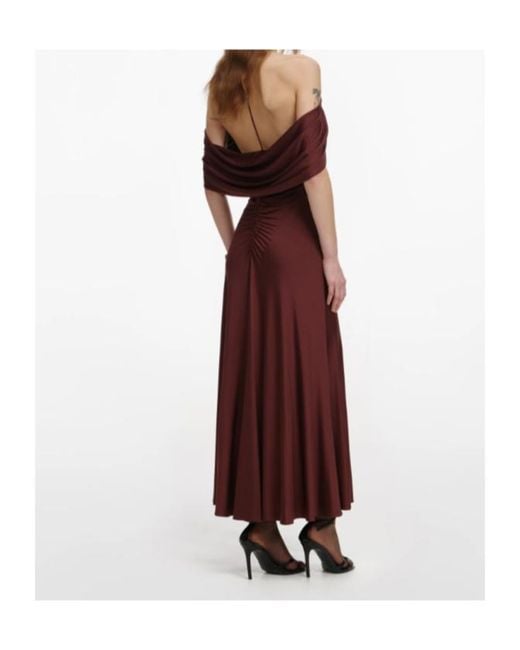 Self-Portrait Red Draped V-Neck Maxi Dress