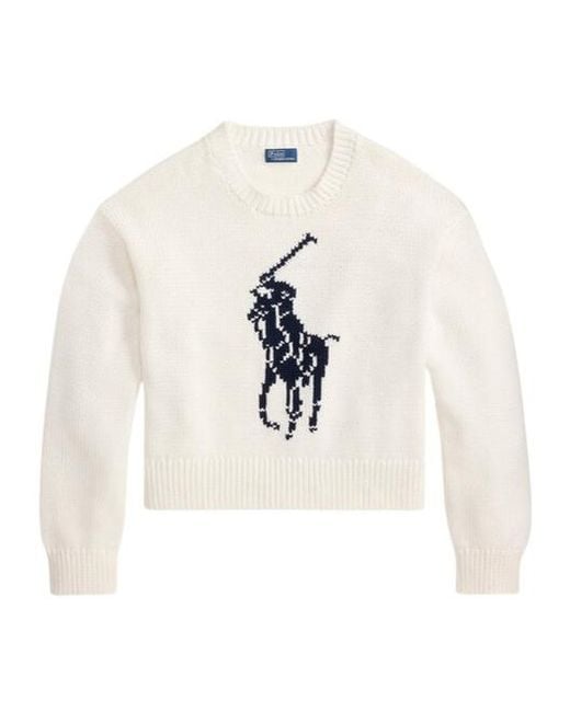 Polo Ralph Lauren White Big Pony Intarsia-Knit Jumper
