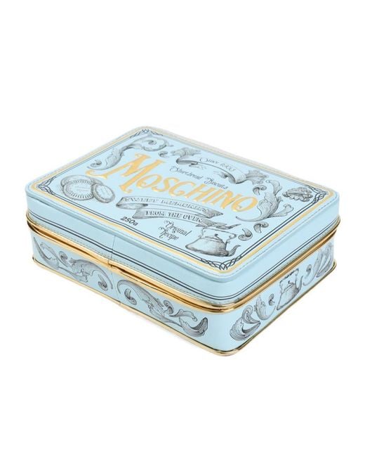 Moschino Blue Logo-Embossed Chain-Link Clutch Bag