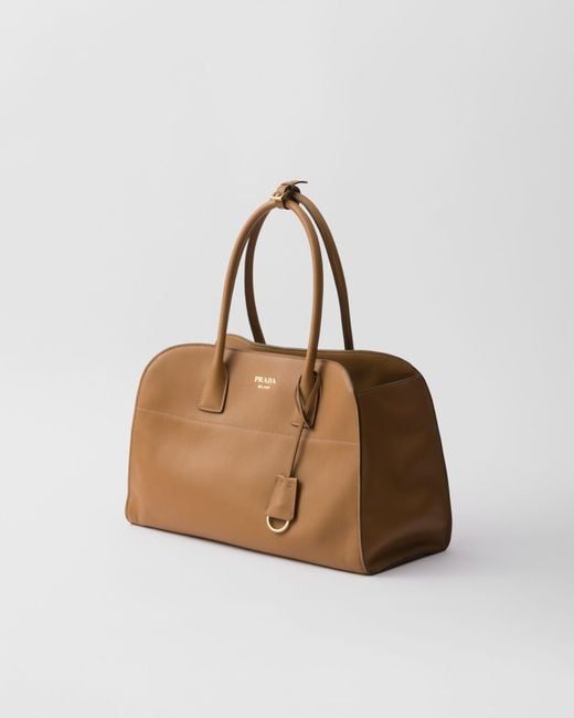 Prada Brown Logo Detailed Open Top Large Tote Bag
