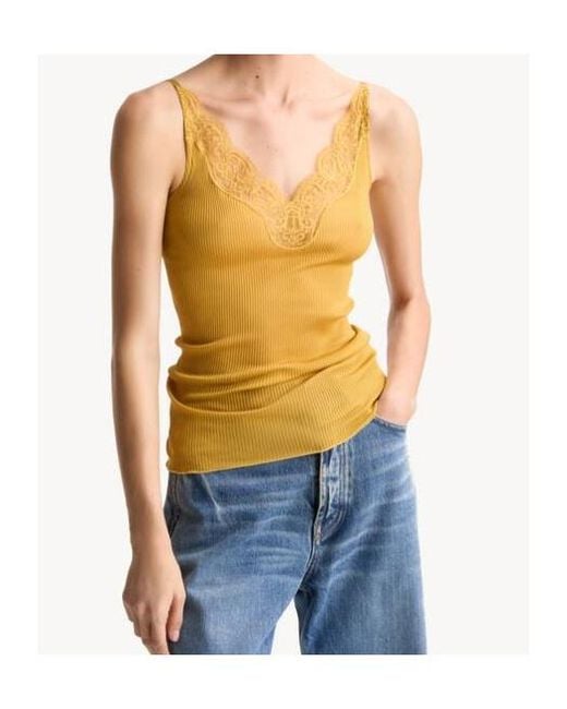 Saint Laurent Yellow Laced Tank Top