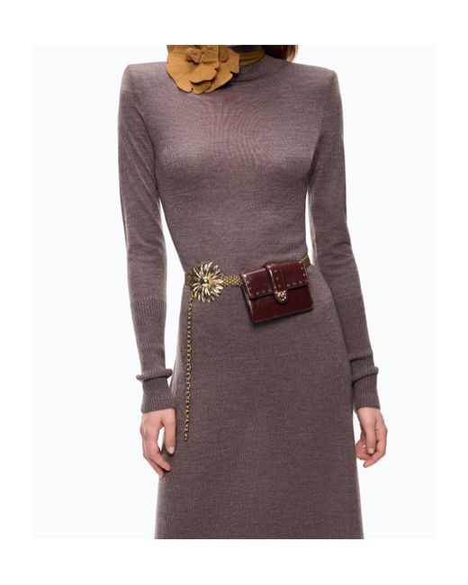 Pinko Brown Fine-Knit Roll-Neck Dress
