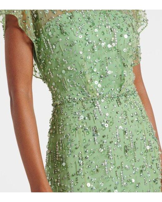 Jenny Packham Green Crystal Drop Embellished Gown