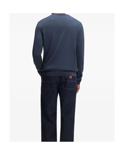 Boss Blue Crew-Neck Wool Pullover for men